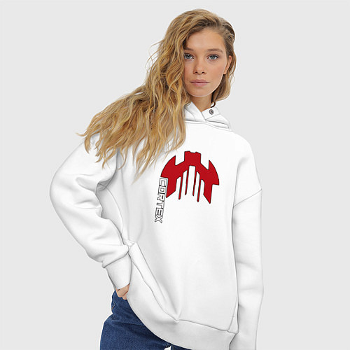 Женское худи оверсайз Cortex красный чёрная обводка / Белый – фото 3