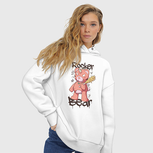 Женское худи оверсайз Медведь рокер / Белый – фото 3