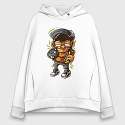 Толстовка оверсайз женская Обезьянка скейтер, цвет: белый