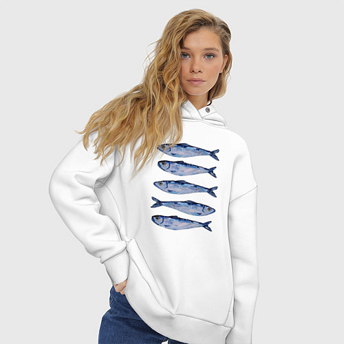 Женское худи оверсайз Рыбки акварелью / Белый – фото 3
