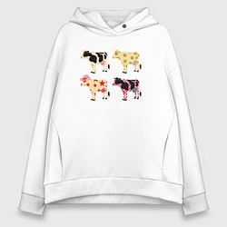 Толстовка оверсайз женская Милые коровы поп-арт, цвет: белый