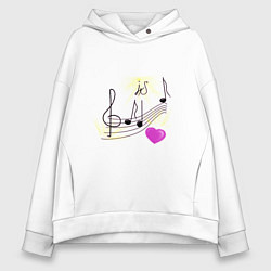 Толстовка оверсайз женская Музыка это моя любовь на светлом фоне, цвет: белый