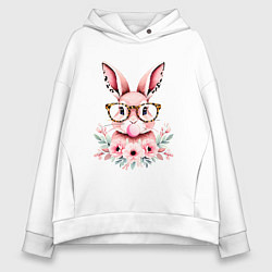 Толстовка оверсайз женская Розовая зайка с бубльгумом, цвет: белый