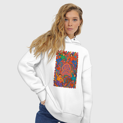 Женское худи оверсайз Astro психоделический рисунок / Белый – фото 3