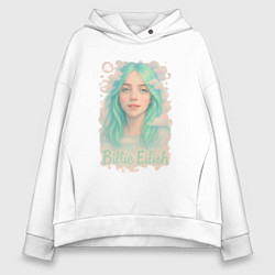 Толстовка оверсайз женская Билли Айлиш с зелеными волосами, цвет: белый