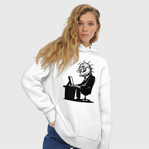 Женское худи оверсайз Офисный планктон как есть / Белый – фото 3