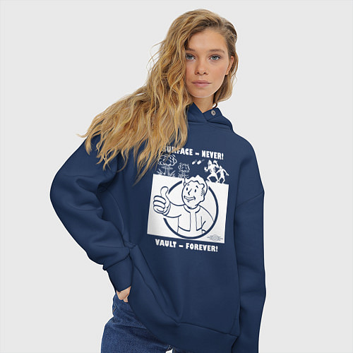Женское худи оверсайз Поверхность никогда - убежище навсегда / Тёмно-синий – фото 3
