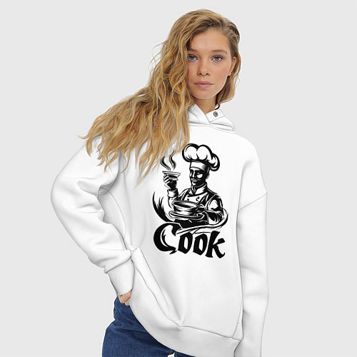 Женское худи оверсайз Повар готовит блюдо / Белый – фото 3