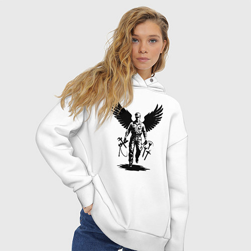 Женское худи оверсайз Крылатый мастер с инструментами / Белый – фото 3