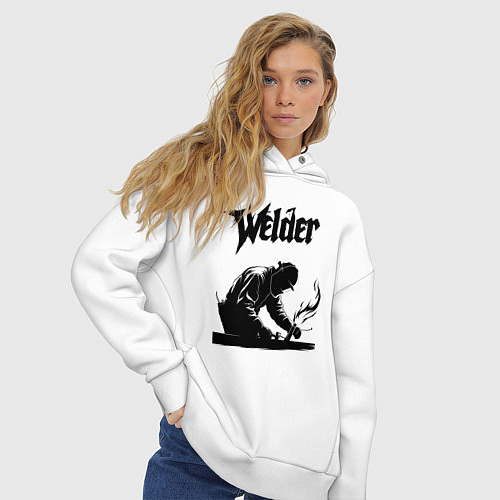 Женское худи оверсайз Сварщик в работе / Белый – фото 3
