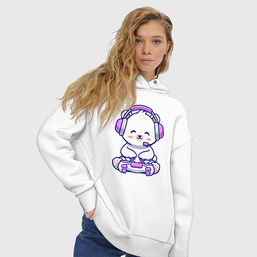 Женское худи оверсайз Белый медведь геймер / Белый – фото 3