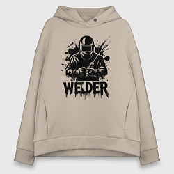 Толстовка оверсайз женская Сварщик черной краской, цвет: миндальный