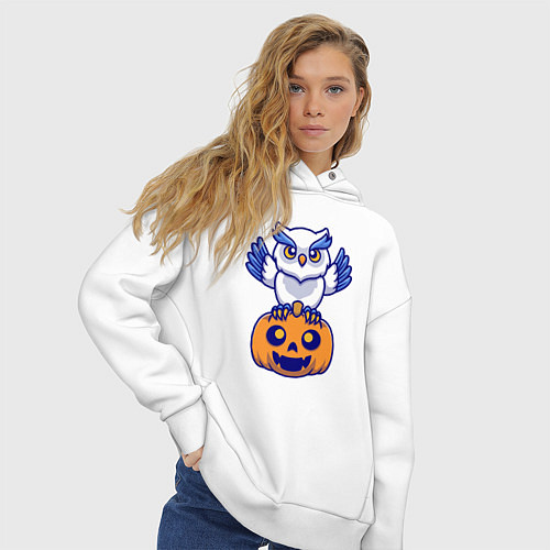 Женское худи оверсайз Halloween owl / Белый – фото 3