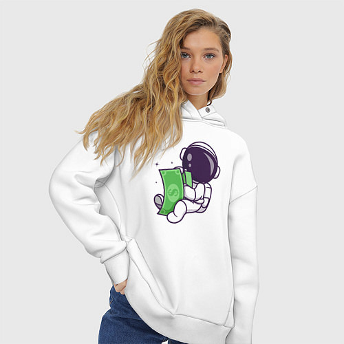 Женское худи оверсайз Космонавт и доллары / Белый – фото 3