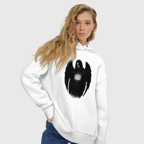 Женское худи оверсайз Bones с черными крыльями / Белый – фото 3
