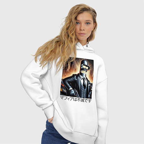 Женское худи оверсайз Бендер - мафия бессмертна / Белый – фото 3