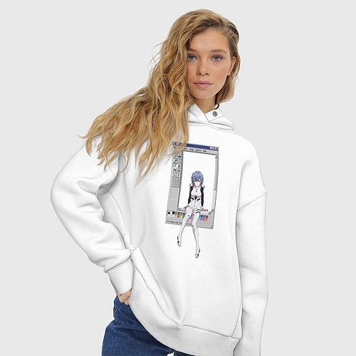 Женское худи оверсайз Аянами Рей в paint окне / Белый – фото 3