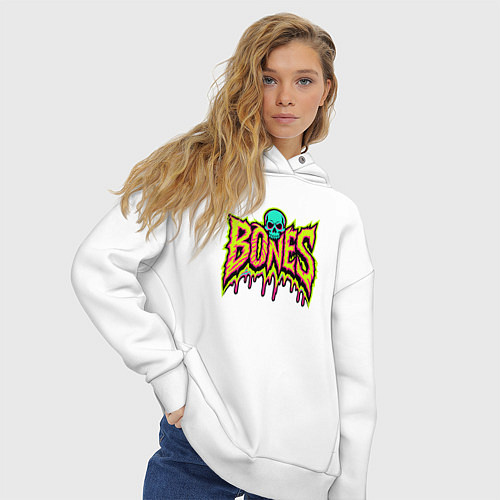 Женское худи оверсайз Bones стекающая краска / Белый – фото 3