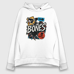 Толстовка оверсайз женская Bones в стиле наклеек, цвет: белый