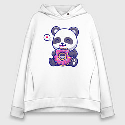 Толстовка оверсайз женская Панда ест пончик, цвет: белый