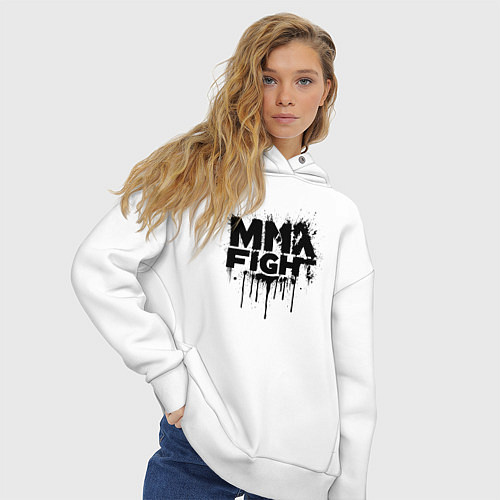 Женское худи оверсайз MMA боец черной краской / Белый – фото 3