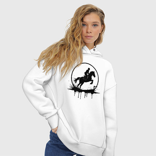 Женское худи оверсайз Скакун в круге / Белый – фото 3