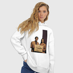 Толстовка оверсайз женская Мужчина и женщина с чертежом НЛО ретро поп-арт 197, цвет: белый — фото 2