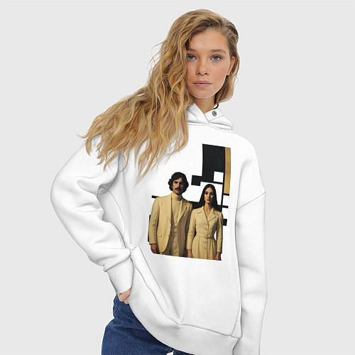 Женское худи оверсайз Винтажная пара - девушка с мужчиной в белых костюм / Белый – фото 3
