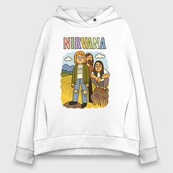 Толстовка оверсайз женская Nirvana мультяшный стиль, цвет: белый