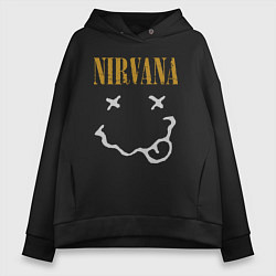 Толстовка оверсайз женская Нирвана рок музыка, цвет: черный