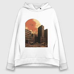 Толстовка оверсайз женская Город после апокалипсиса ретро на закате, цвет: белый