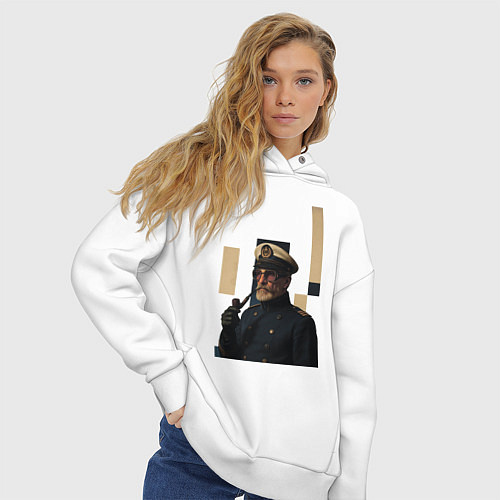 Женское худи оверсайз Мужчина капитан с трубкой поп-арт ретро 1970-е / Белый – фото 3