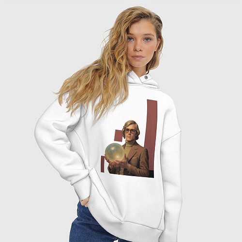 Женское худи оверсайз Мужчина блондин с магическим шаром ретрофутуризм п / Белый – фото 3