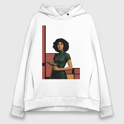 Толстовка оверсайз женская Ретрофутуризм девушка с бластером поп-арт 1970-е, цвет: белый