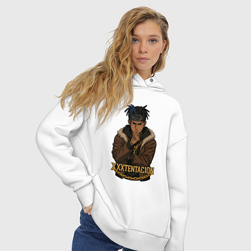 Женское худи оверсайз XXXTentacion задумчивый / Белый – фото 3