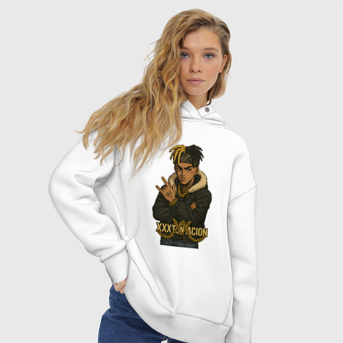 Женское худи оверсайз XXXTentacion мультяшка / Белый – фото 3