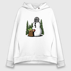 Толстовка оверсайз женская Новогодний мандалорец снеговик, цвет: белый