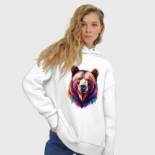 Женское худи оверсайз Красочный медведь / Белый – фото 3