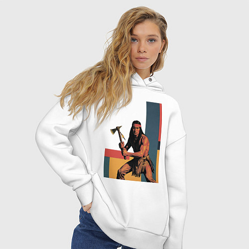 Женское худи оверсайз Индеец с томагавком поп-арт / Белый – фото 3