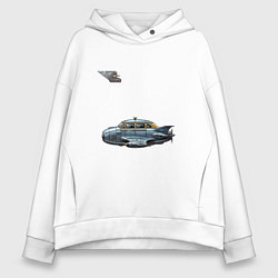 Толстовка оверсайз женская Летающее такси ретрофутуризм стримлайн, цвет: белый