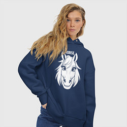Толстовка оверсайз женская Лошадь с большими глазами, цвет: тёмно-синий — фото 2