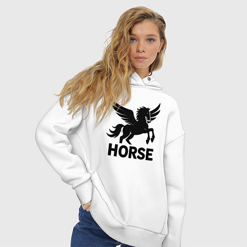 Женское худи оверсайз Конь с крыльями / Белый – фото 3