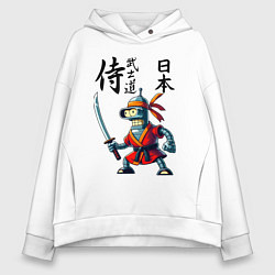 Толстовка оверсайз женская Bender bending robot with katana - samurai, цвет: белый