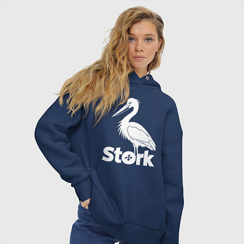 Женское худи оверсайз Аисты в минимализме / Тёмно-синий – фото 3