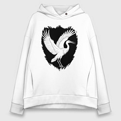 Толстовка оверсайз женская Аист на черном щите, цвет: белый
