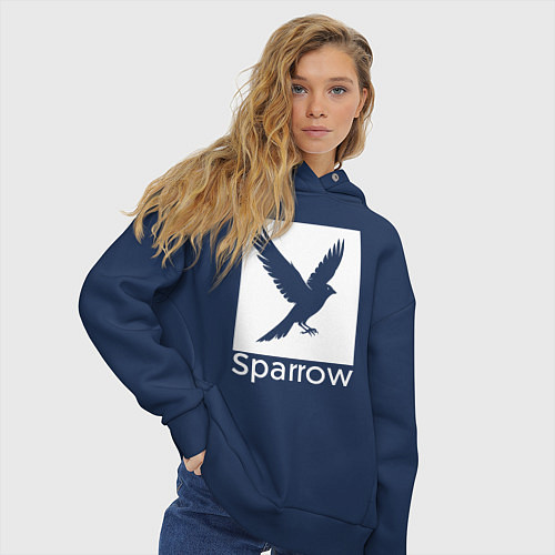 Женское худи оверсайз Летящий воробей / Тёмно-синий – фото 3