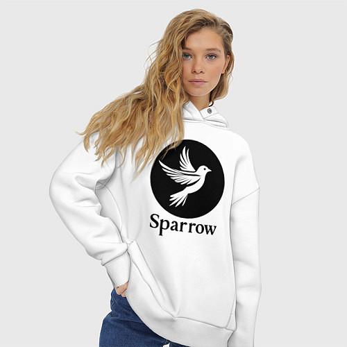 Женское худи оверсайз Воробей в круге / Белый – фото 3