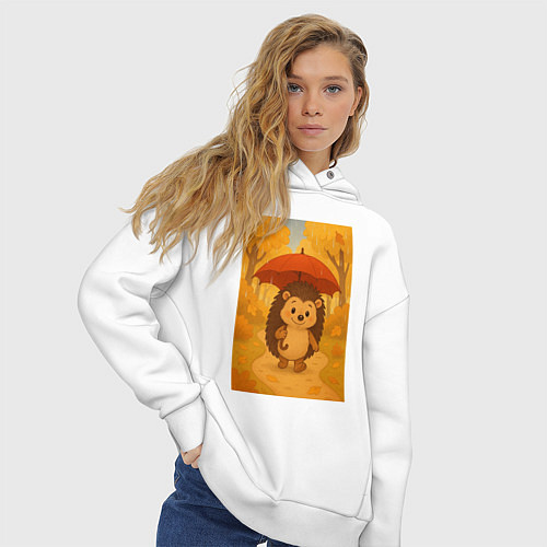 Женское худи оверсайз Ёжик с зонтом / Белый – фото 3