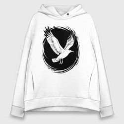 Толстовка оверсайз женская Чайка в черном круге, цвет: белый