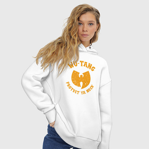 Женское худи оверсайз Wu-Tang protect ya neck / Белый – фото 3